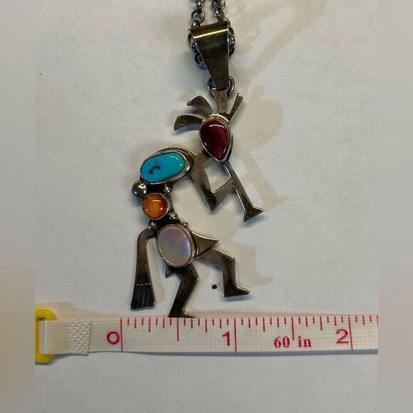 Ladies vintage SW Kokopelli turquoise, opal, and agate stones pendent w/chain - Picture 13 of 14